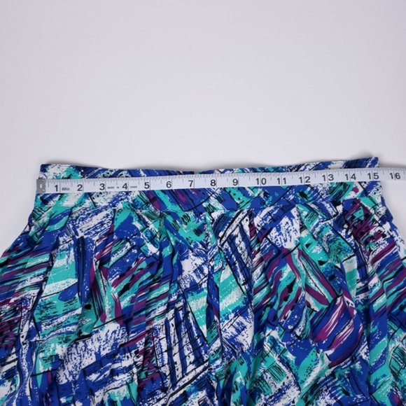 Vintage blue green abstract midi skirt - Picture 4 of 7